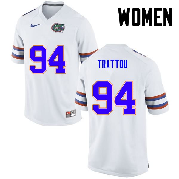 NCAA Florida Gators Justin Trattou Women's #94 Nike White Stitched Authentic College Football Jersey XPG2364VO